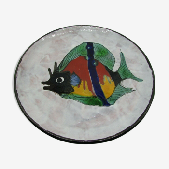 Assiette céramique le brescon décor au poisson années 60
