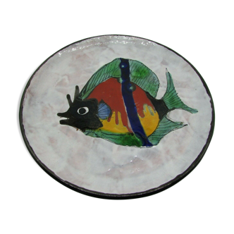 Assiette céramique le brescon décor au poisson années 60