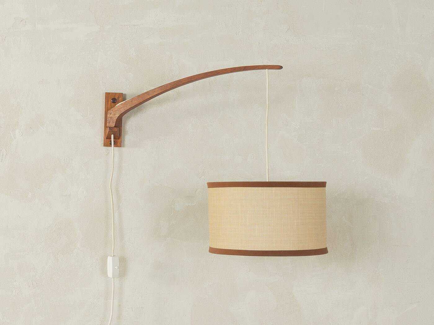 1960s wall lamp in Scandinavian design, teak and beige shade