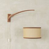 1960s wall lamp in Scandinavian design, teak and beige shade