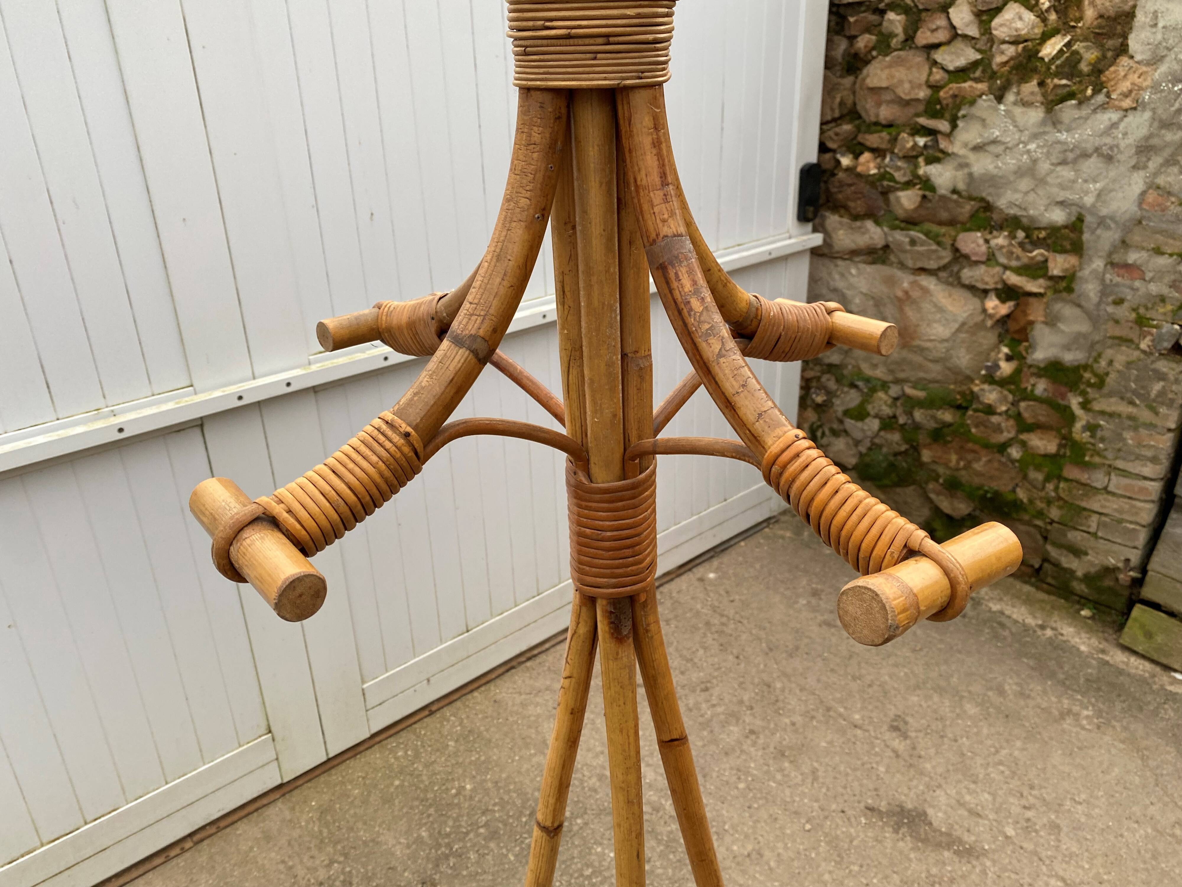 Vintage 1970s rattan coat rack