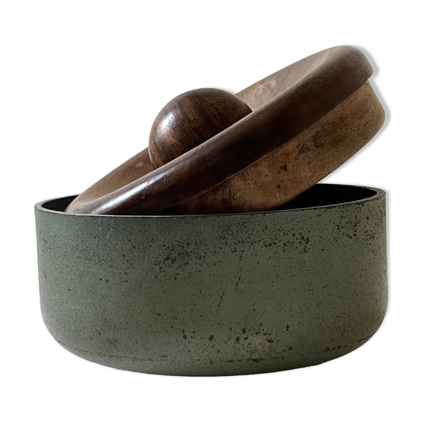 Scandinavian modernist metal and wood empty pocket box, unique piece from 1950.