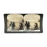 Old stereo photograph, stereograph, luxury albumen 1903 Mount Fujiyama, Japan
