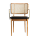 Natural wood black leather canning chair with armrests