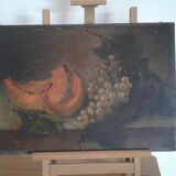 Table oil on canvas Life Dead with melon and grapes. 19 th