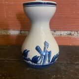 Antique DELFT Vase White Ceramic Blue Decor Vintage Mill #D573