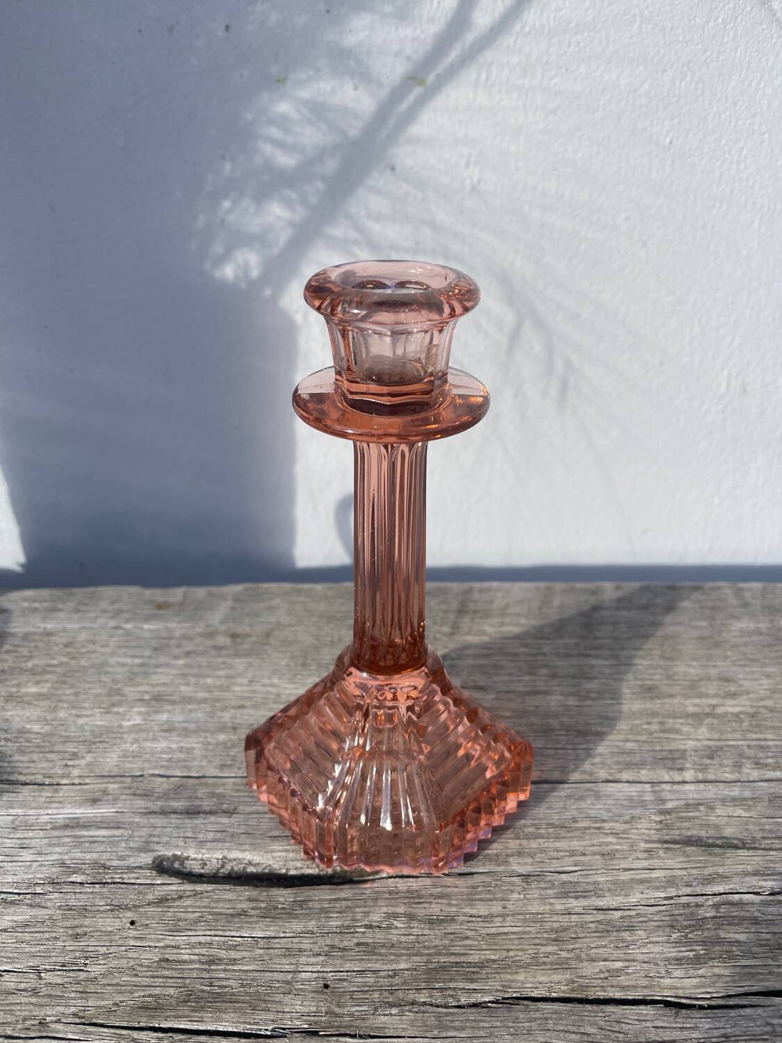 Art Deco pink glass candlestick