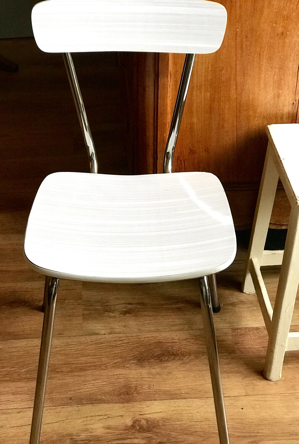 60s Formica chair, white with beige stripes