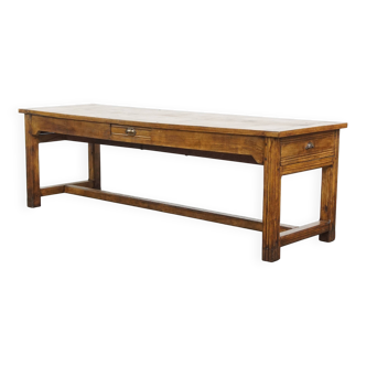 Table à manger antique en chêne français avec 3 tiroirs