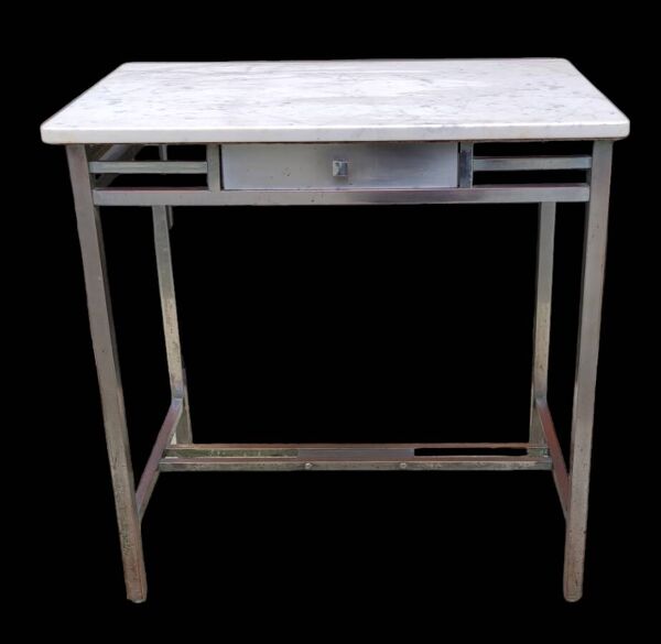 Bureau table d appoint Art Déco cuivre nikelé et marbre blanc
