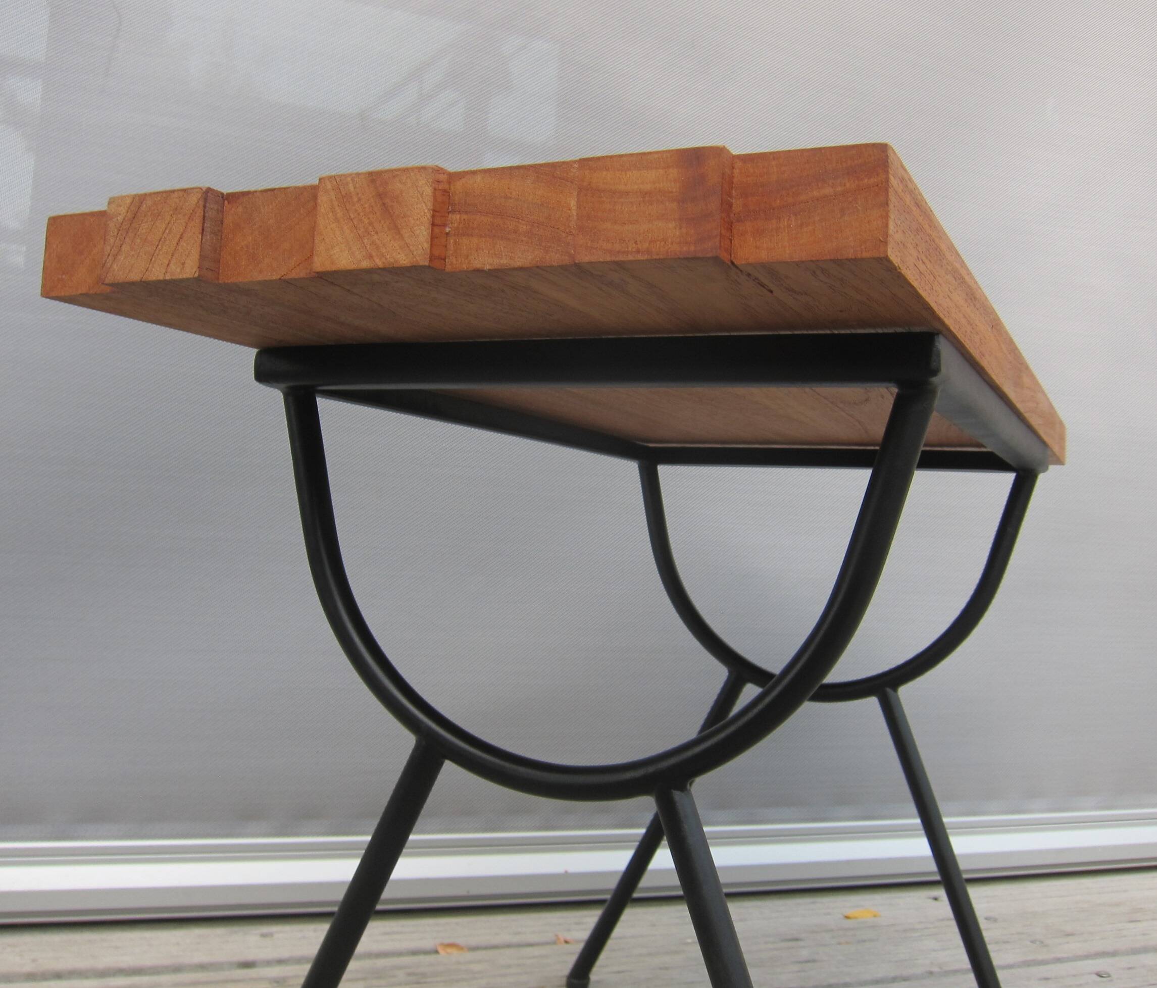 1950s wood and metal portico coffee table