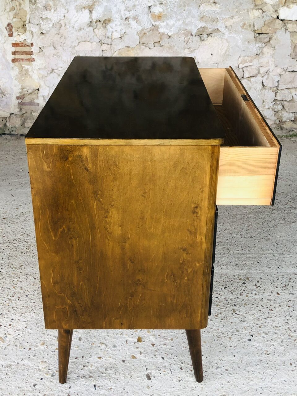 Vintage walnut chest of drawers, compass feet circa 50/60's