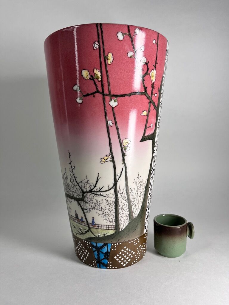 Large Vase Fabienne Jouvin Porcelaine decor Main (2000)