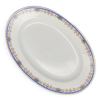 Oval Limoges porcelain serving dish Blue border and small pink flowers – MSFP1