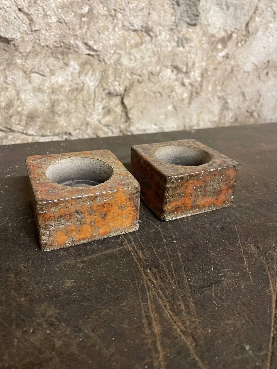 Pair of vintage candlesticks by spadaro – glazed ceramic