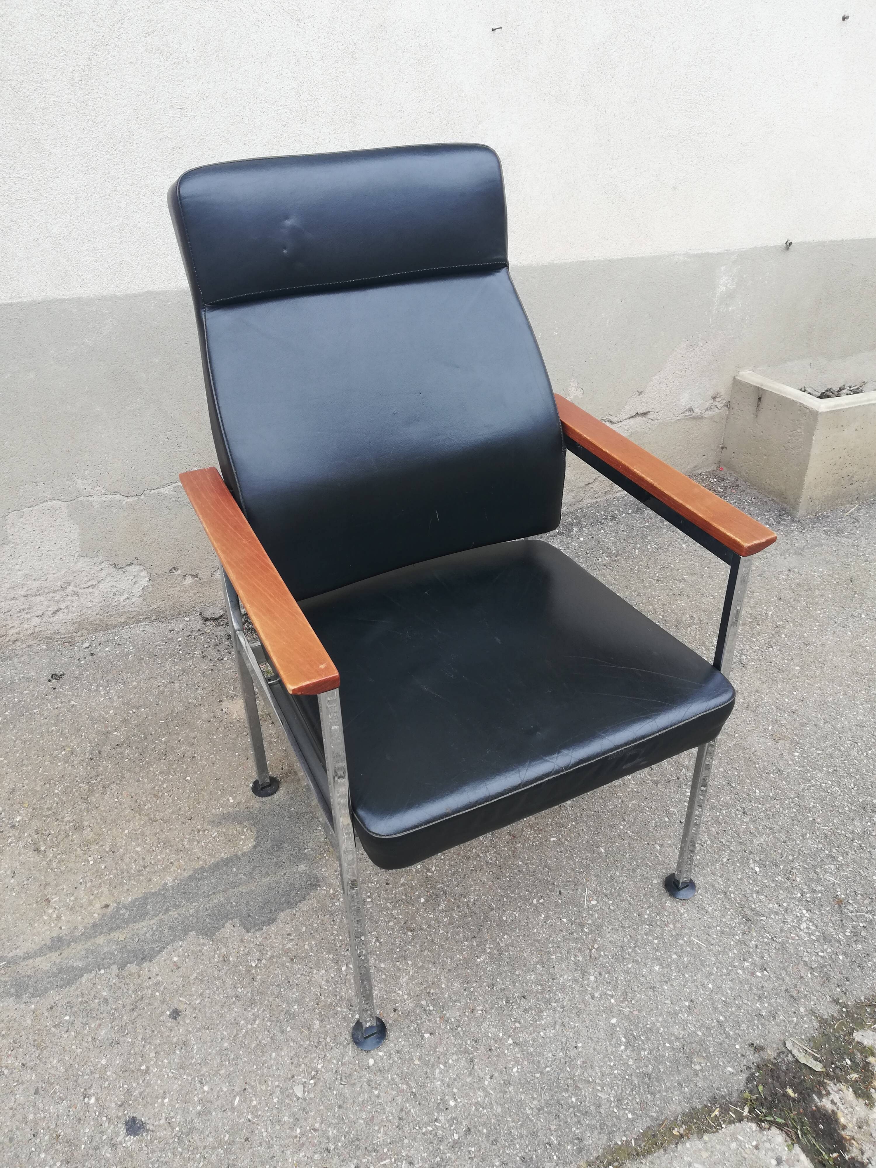 Vintage leather and teak armchair