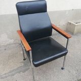 Vintage leather and teak armchair