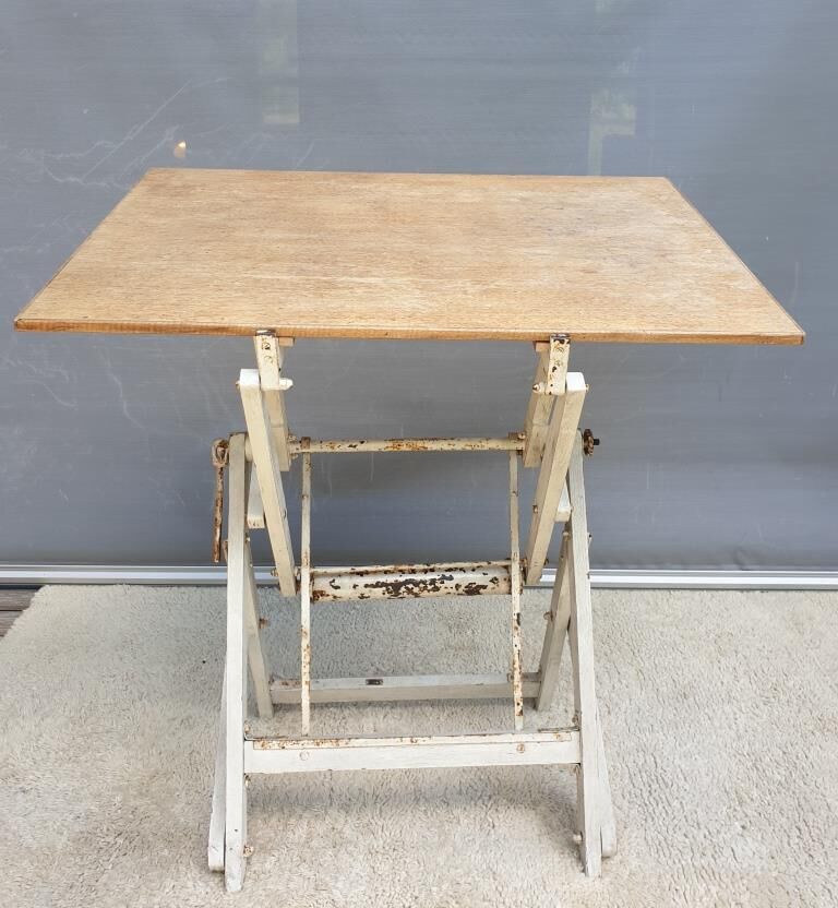 Table with architect's mechanism 1960 in white lacquered wood