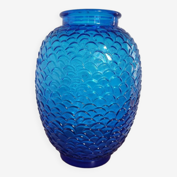 Art deco blue glass scale vase