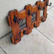 Vintage wooden wall coat rack from the 80s