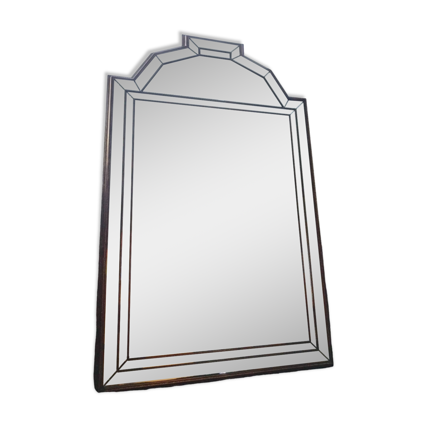 Large Wooden Mirror with Beveled Beads 1970s
