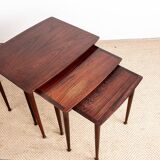 Three Danish nesting tables in rosewood by Mobelintersia 1960.