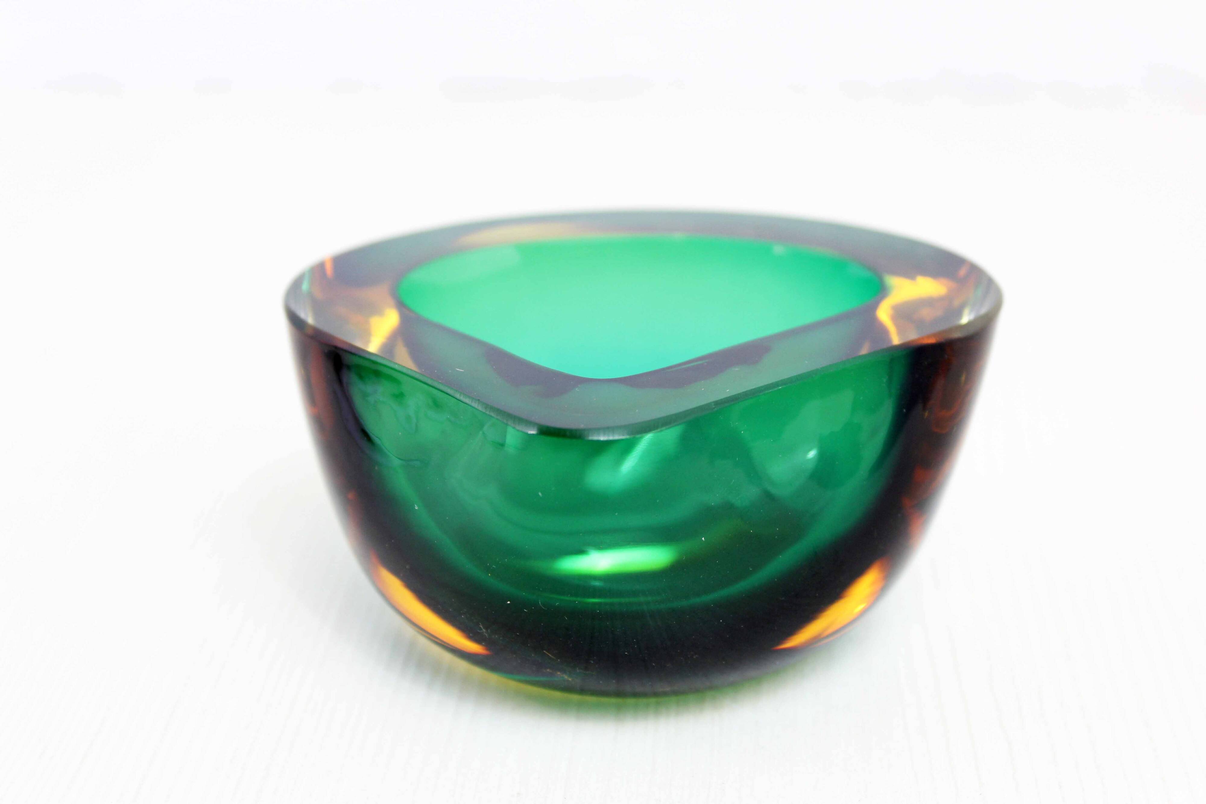 Emerald green Murano glass ashtray