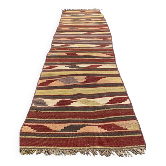 Ancien chemin de Kilim étroit turc 265x52 cm shabby chic, kelim vintage