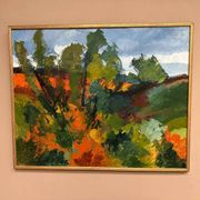 Swedish Oil on Canvas "Autumn Landscape" by Stig Hallblom, Vintage & Framed