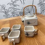 White and blue porcelain tea set
