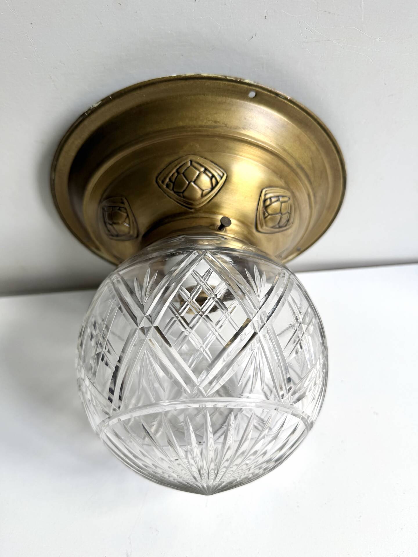 Scandinavian Art Deco Ceiling Lamp in Brass & Glass