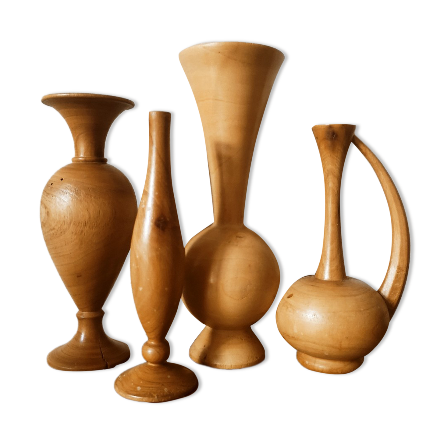 Set of 4 turned wooden vases