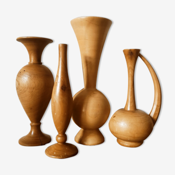 Set de 4 vases en bois tourné