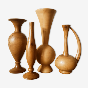 Set of 4 turned wooden vases