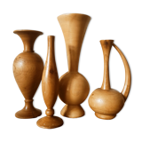 Set of 4 turned wooden vases