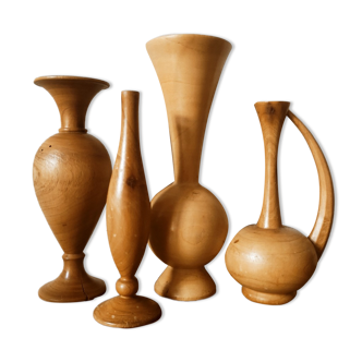 Set of 4 turned wooden vases