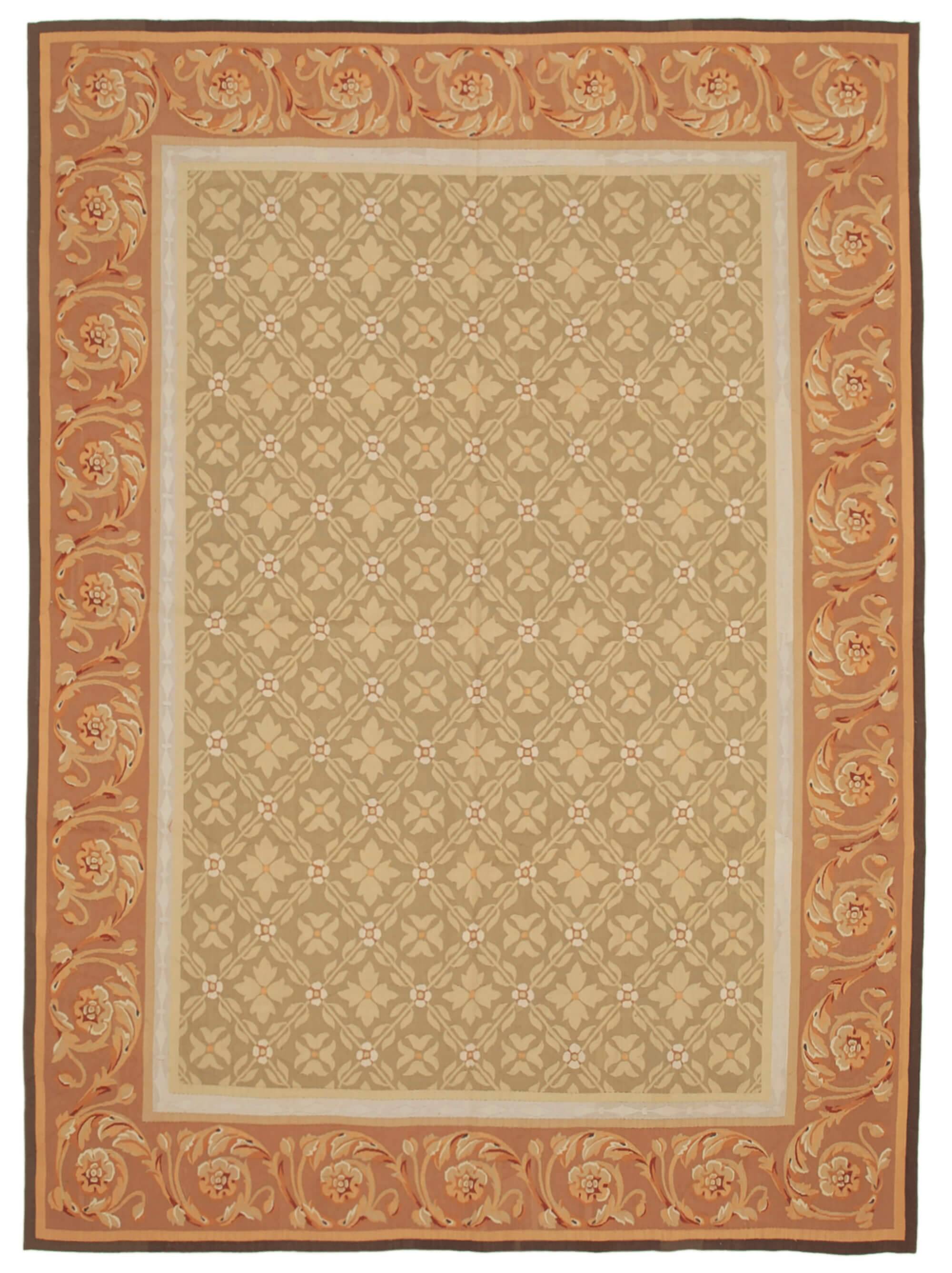 Handmade European Vintage Aubusson Kilim 261 cm x 366 cm