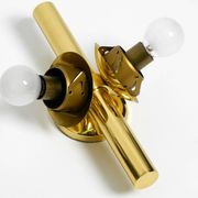Pair of beautiful 60s Kaiser brass wall lamps with two golden glass spheres