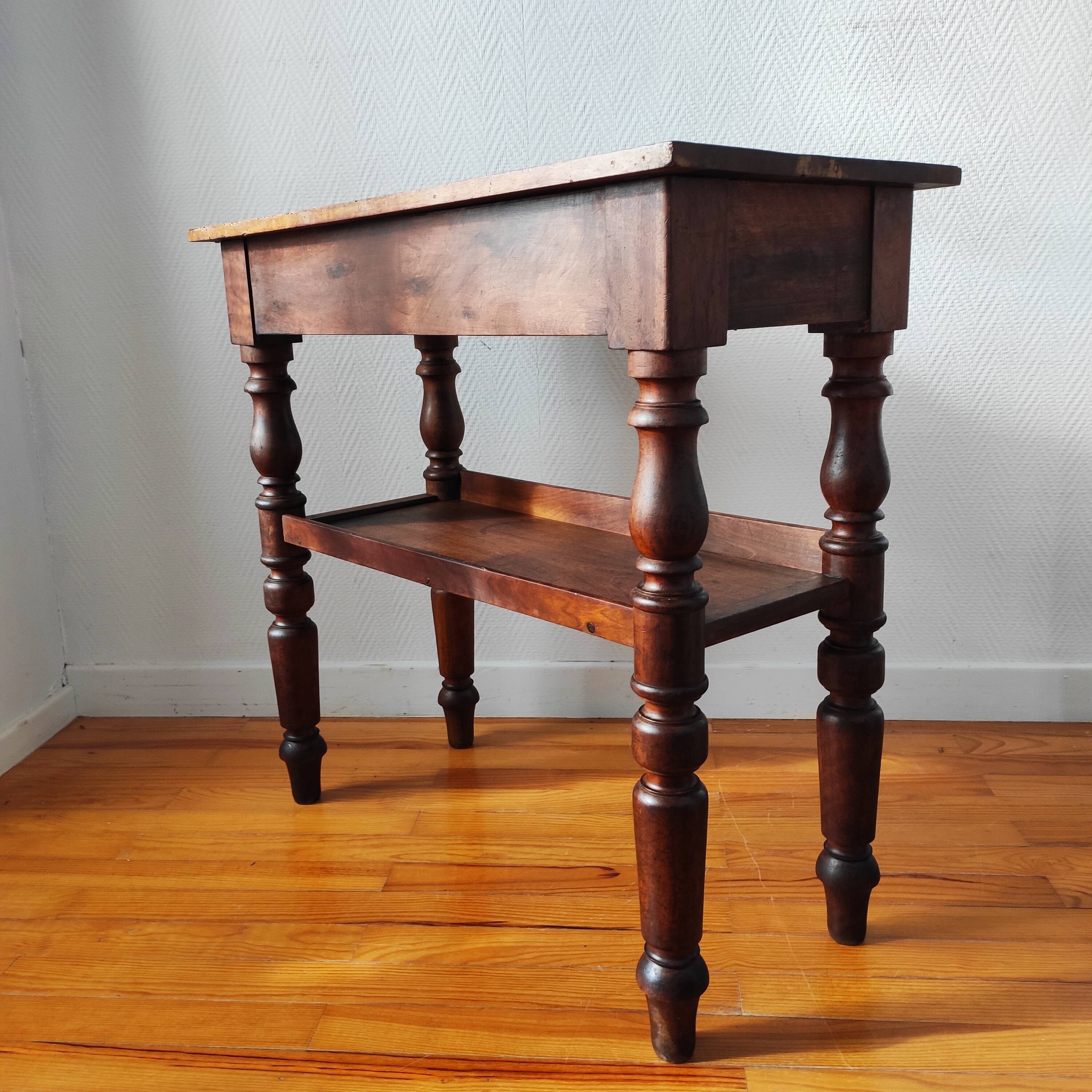 Antique solid walnut console serving trolley