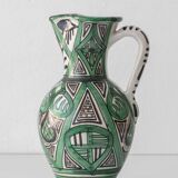 Spanish ceramic pitcher from the mid-century Mudéjar style in green and black, Punter.