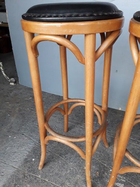 Paire 2 tabourets bistrot bar bois courbé st art deco