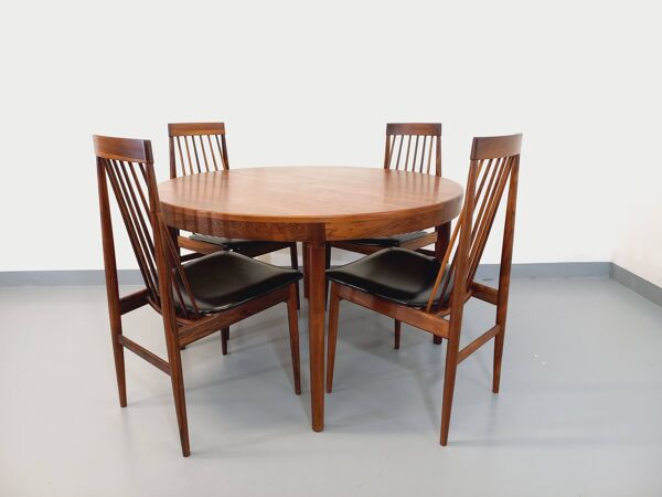 Suite de 4 chaises vintage style scandinave en palissandre des années 60, par Ernst Martin Dettinger