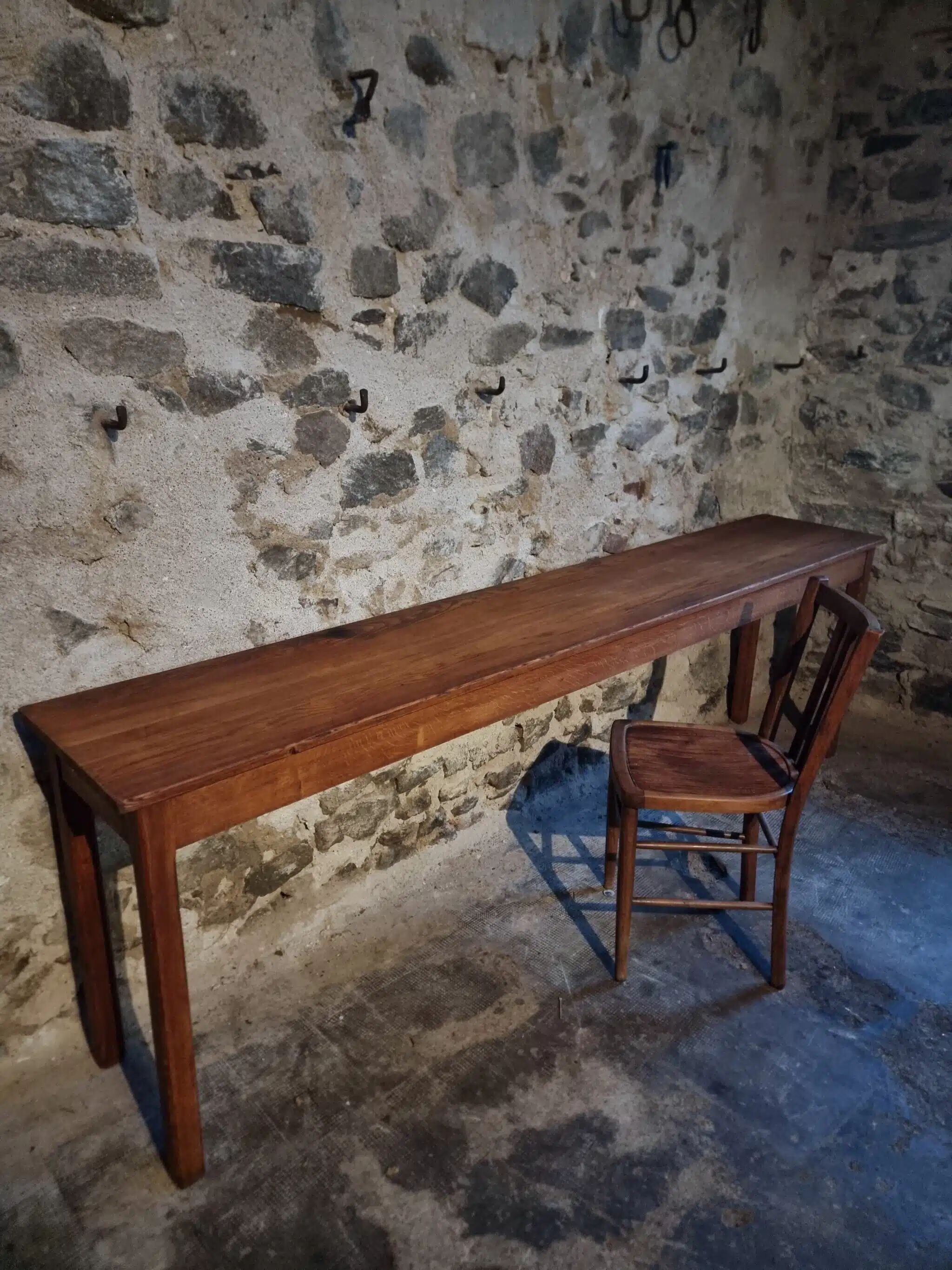 Vintage oak work table / hospital workshop side table, France, 1950s