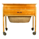 Wheeled sewing box, pear wood, beech, wicker, 1960s