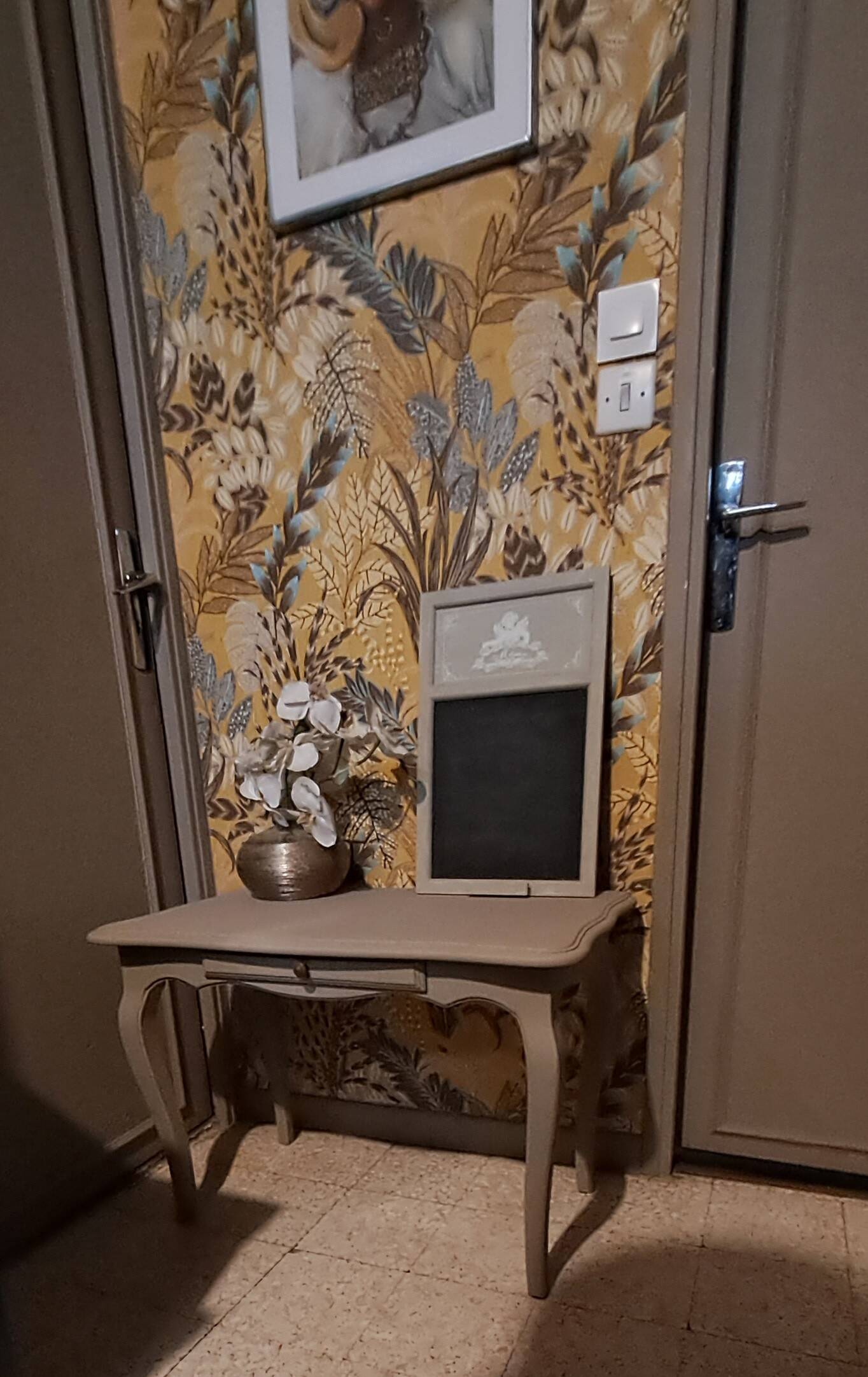 Rectangular solid wood coffee table painted gray 1960