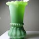 Large antique jade green opaline crystal vase, circa 1900-1930.