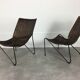 Pair of rattan and steel wire armchairs by frederick weinberg