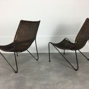 Pair of rattan and steel wire armchairs by frederick weinberg