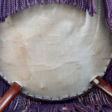 Large armchair, pouffe, purple in velvet.