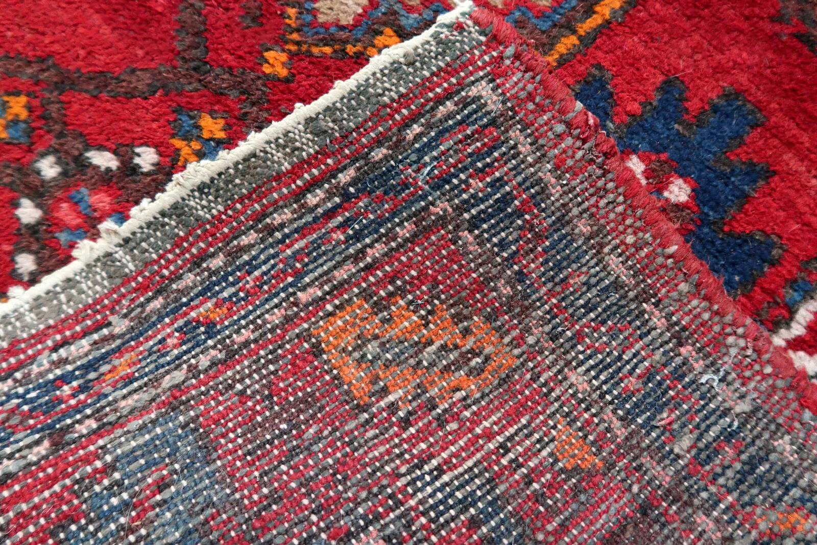 Handmade vintage Persian Hamadan rug 3.2' x 6.2' (100cm x 191cm) 1970s